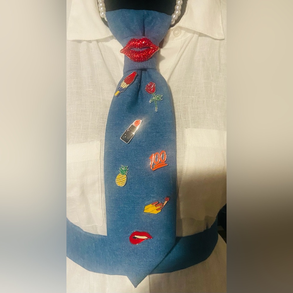 Blue Denim Tie with Colorful pins for Design